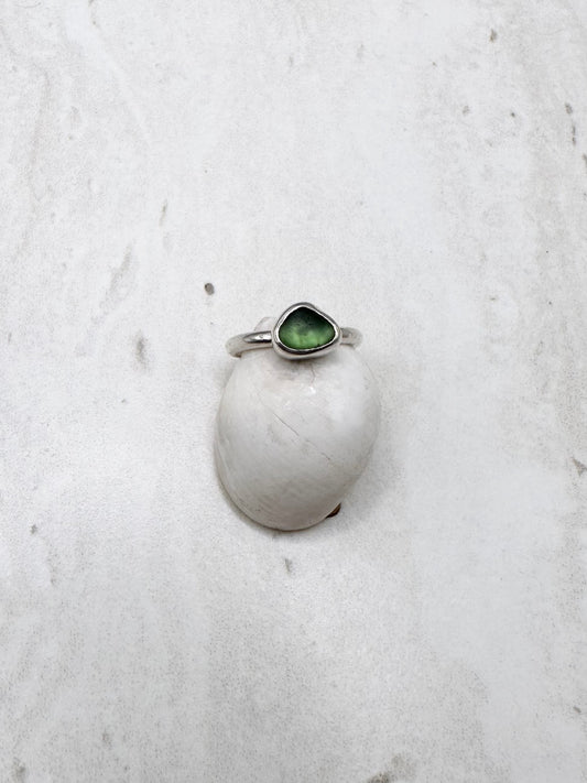 Green Seaglass Ring Silver - J