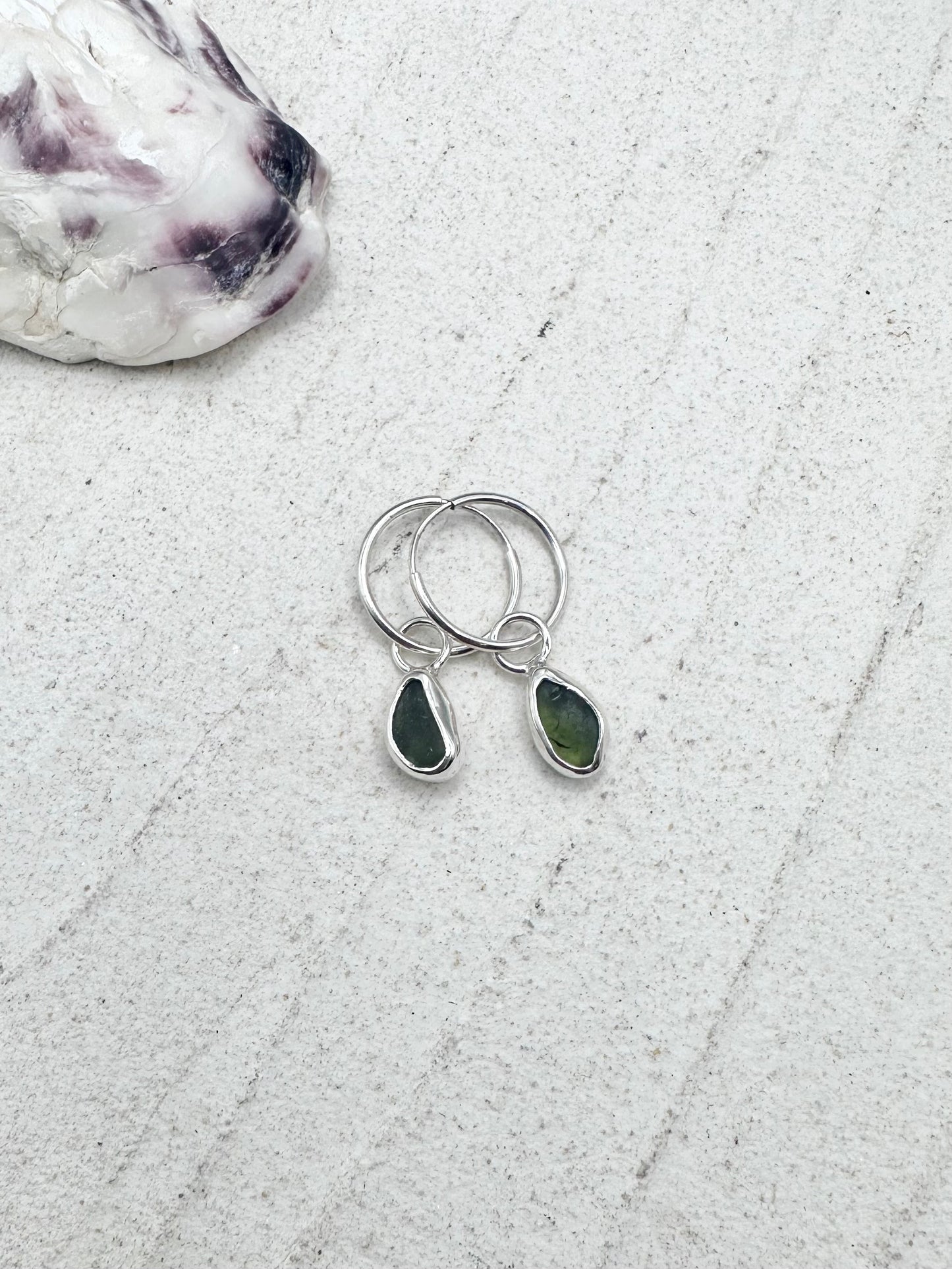 Green Seaglass Charms Silver