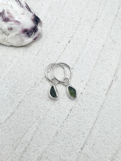 Green Seaglass Charms Silver