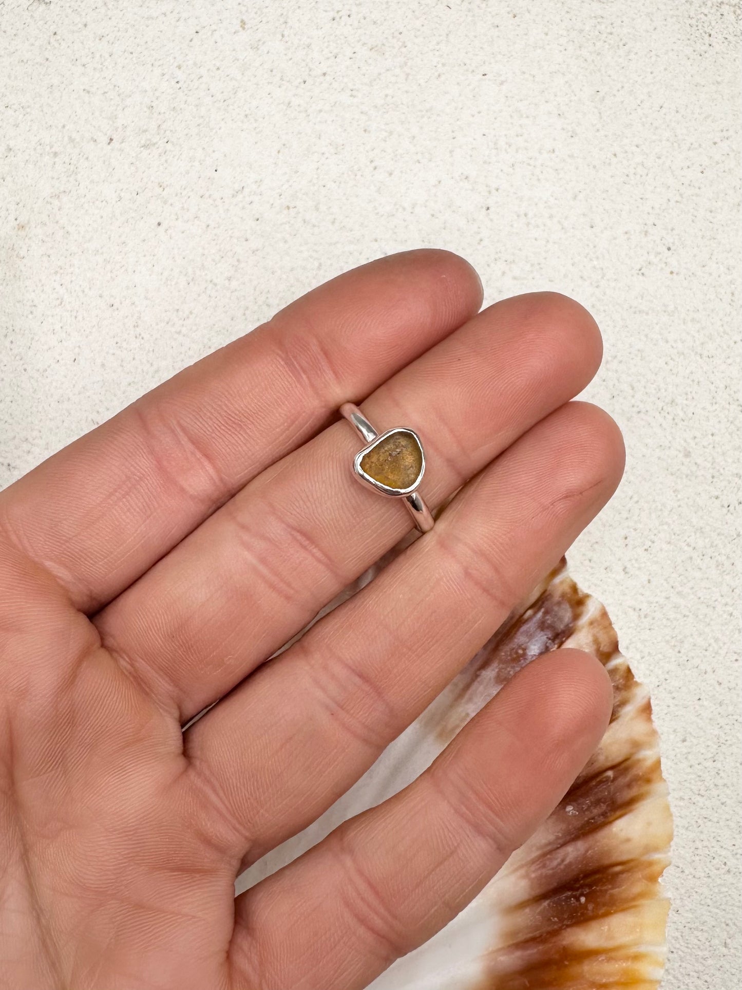 Amber Seaglass Ring Silver