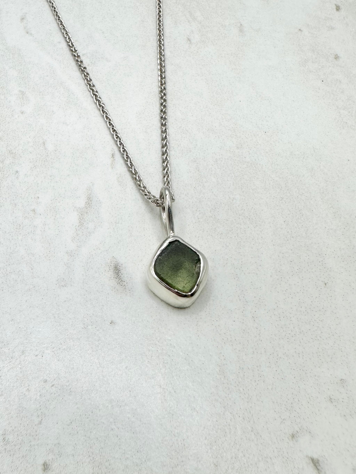 Green Seaglass Pendant Silver