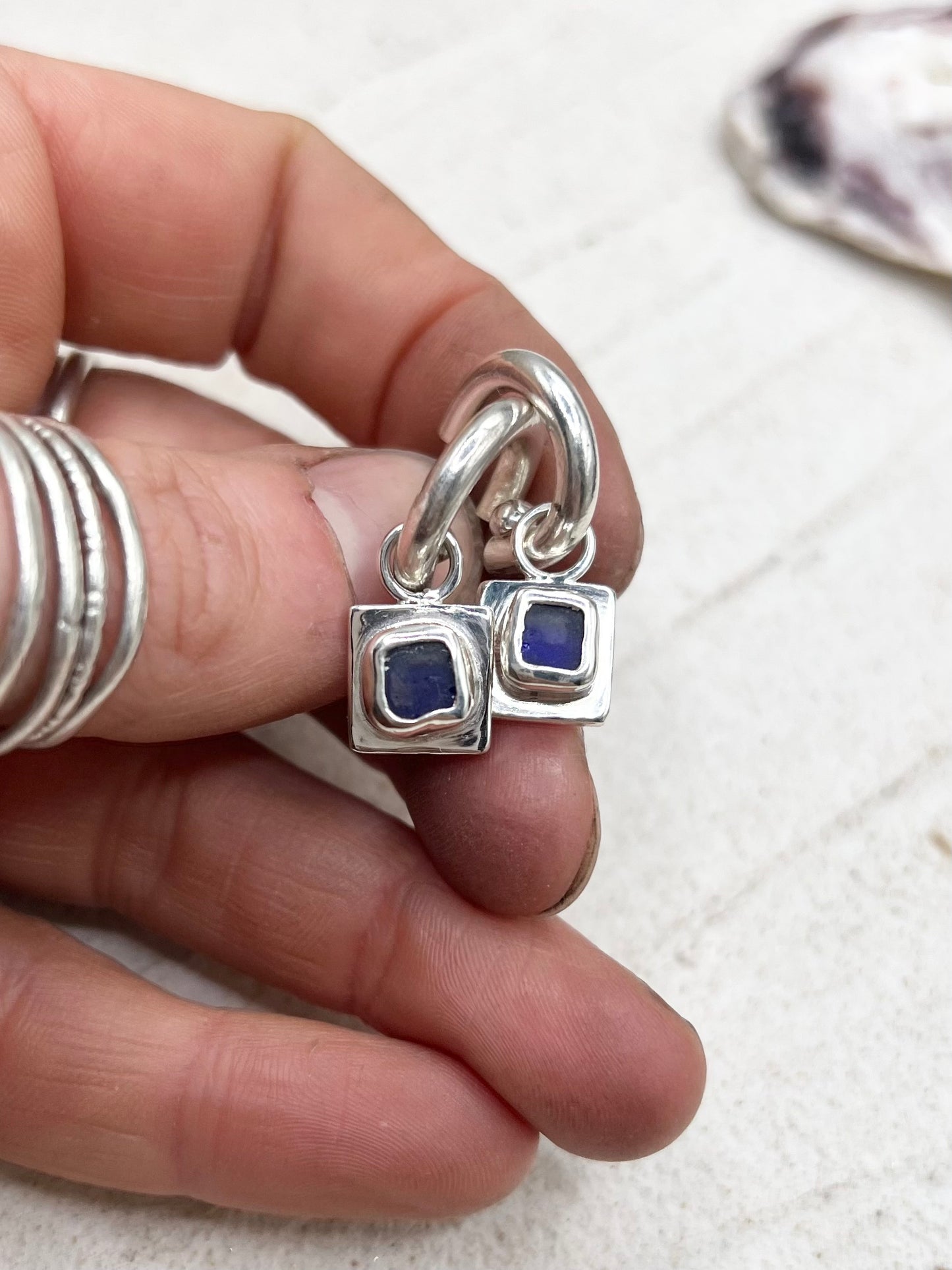 Blue Seaglass Set Silver