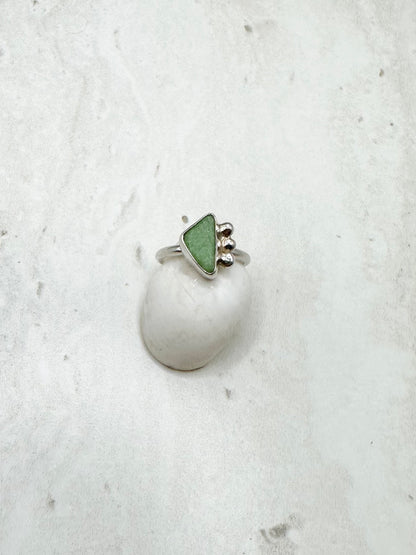 Frosted Green Seaglass Ring Silver - M