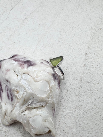 Light Olive Seaglass Ring Silver