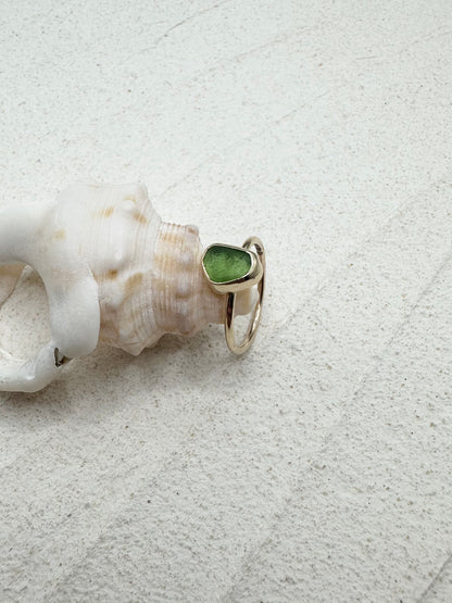 Gold Seaglass Ring in Green