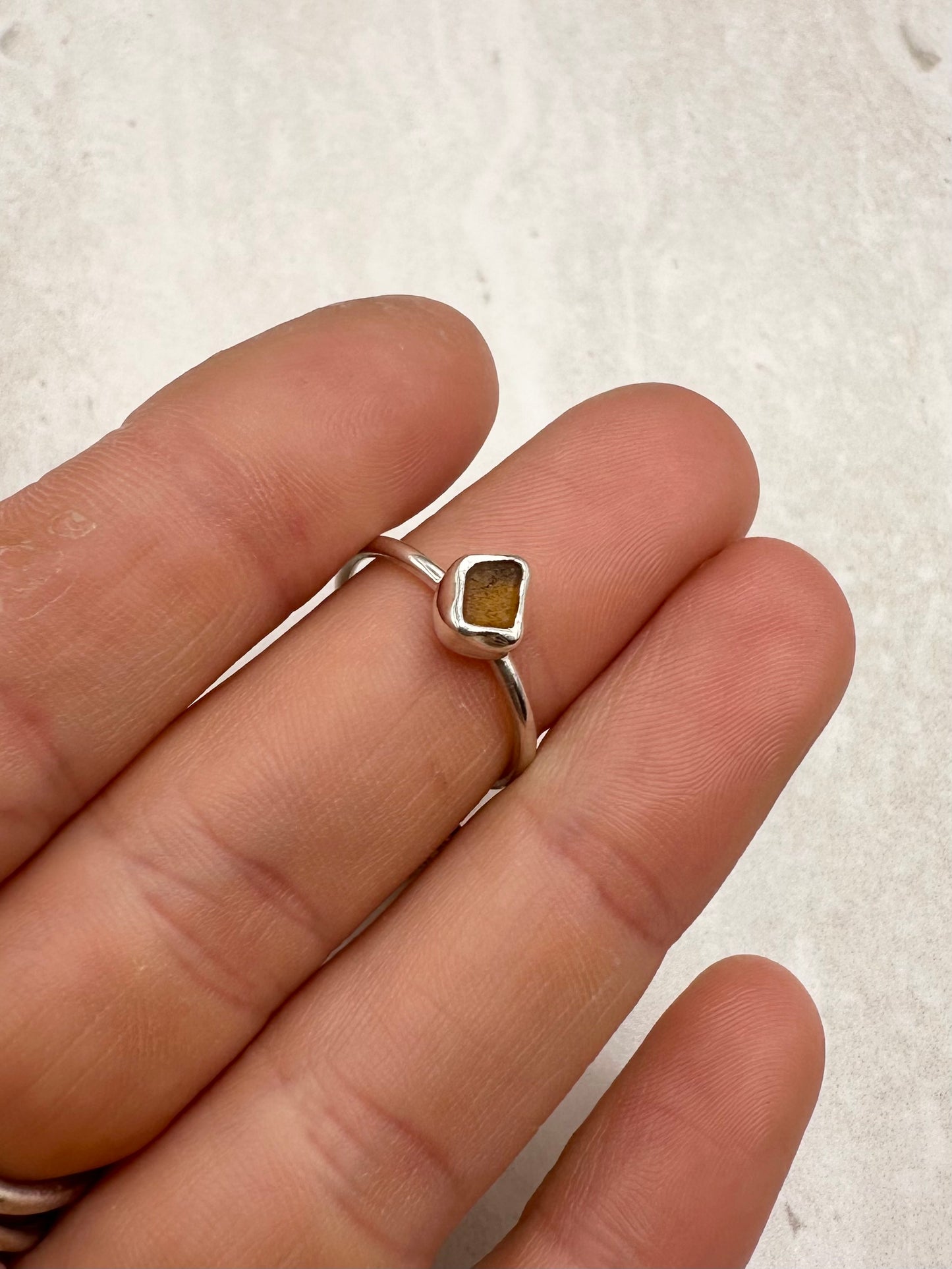 Amber Seaglass Ring Silver - L