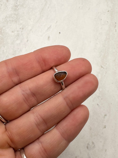 Amber Seaglass Ring Silver - I