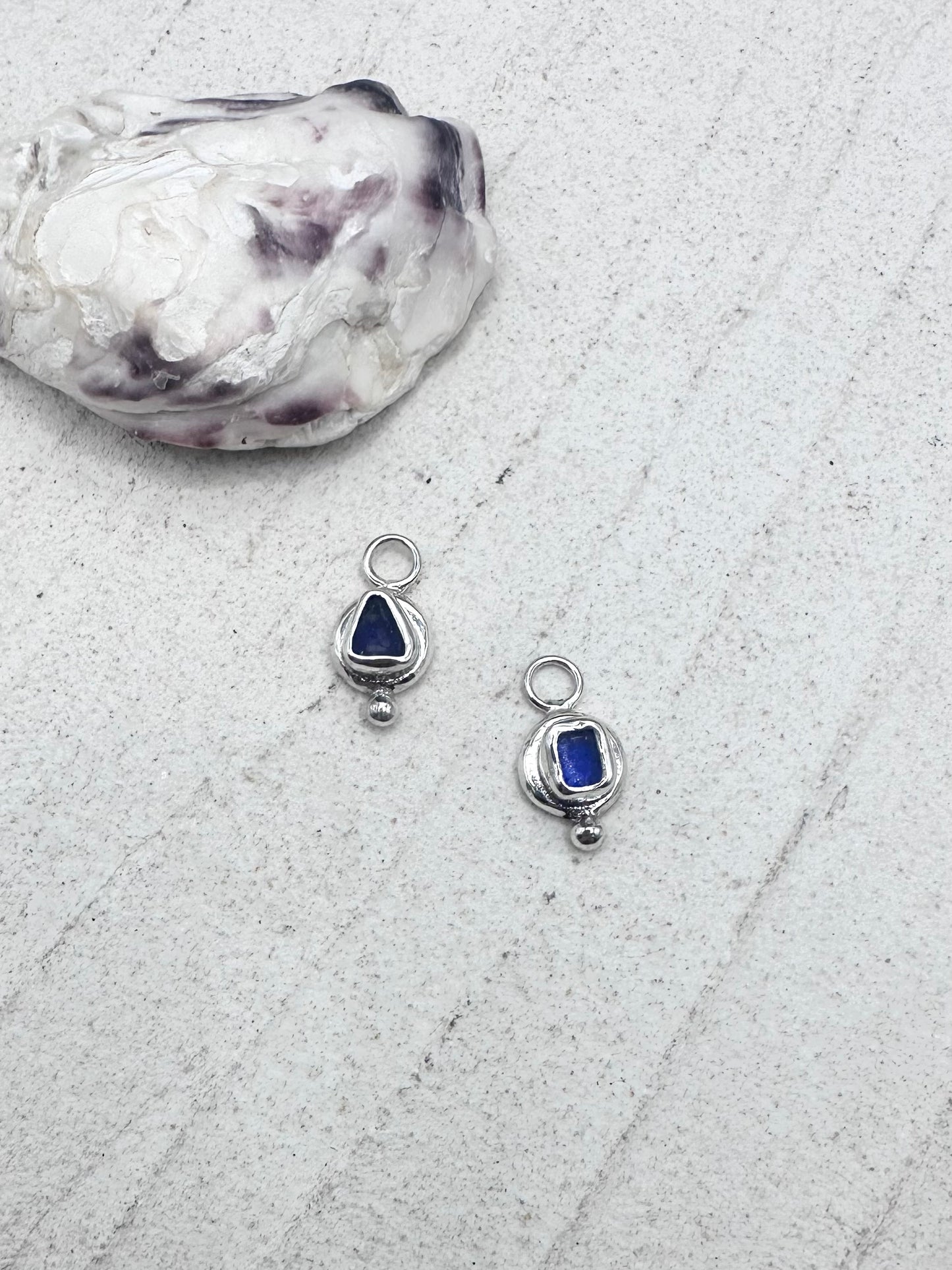 Blue Seaglass Charms Silver