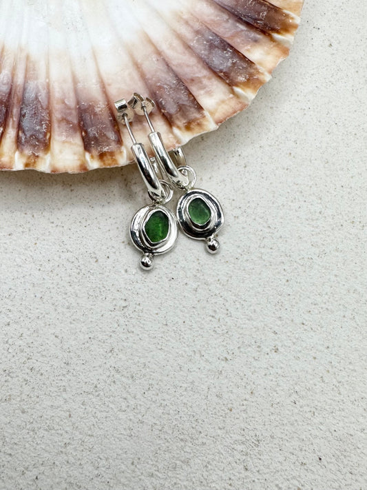 Green Seaglass Charms Silver