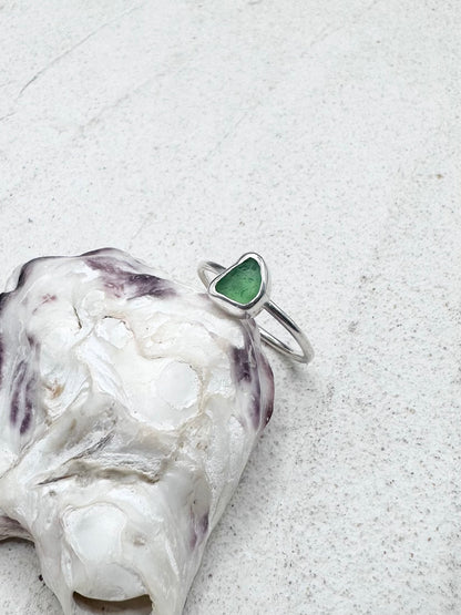 Light Green Seaglass Ring Silver