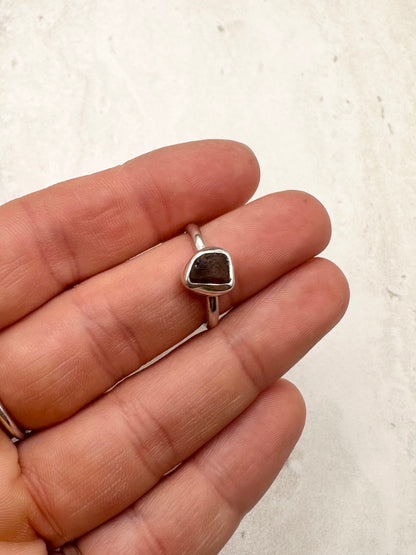 Amber Seaglass Ring Silver - L