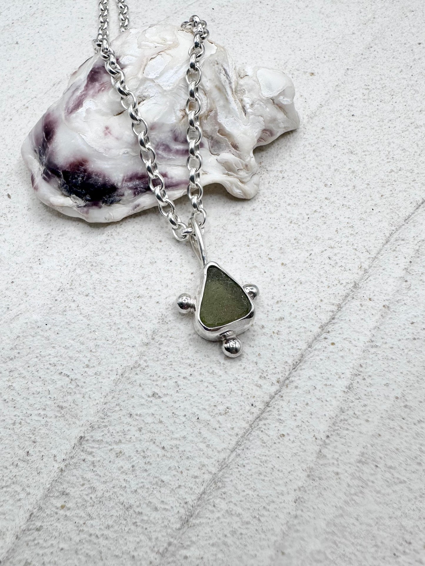 Green Sunburst Pendant Silver