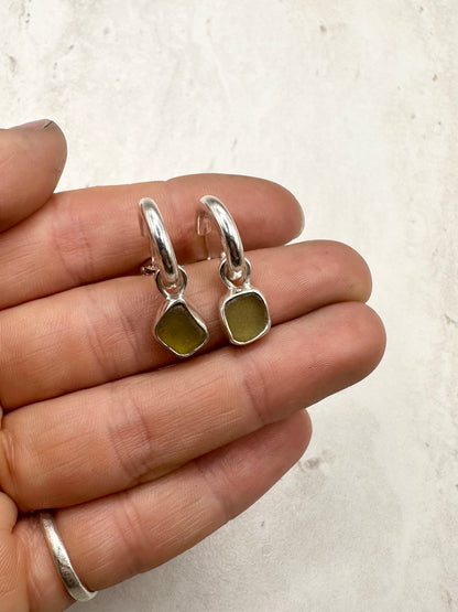 Yellow Seaglass Charms Silver