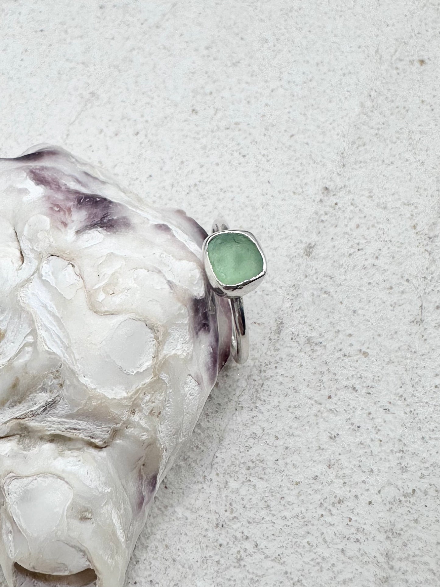 Light Teal Seaglass Ring Silver