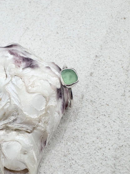 Light Teal Seaglass Ring Silver