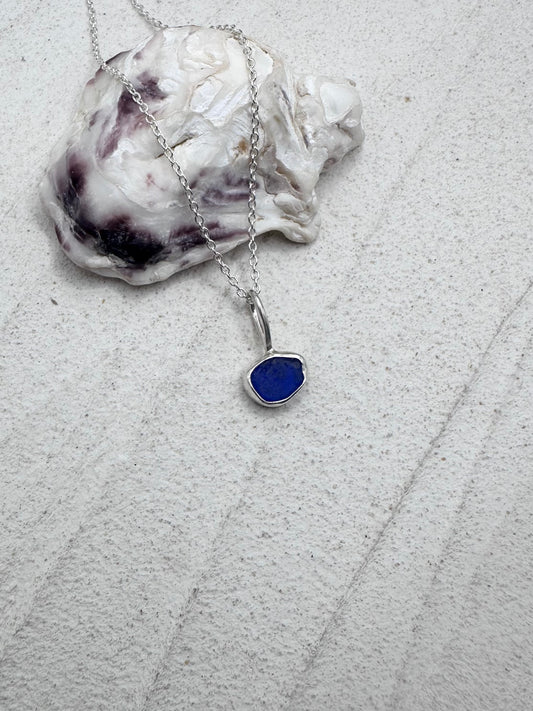 Blue Seaglass Pendant Silver
