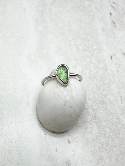 Green Seaglass Ring Silver - N