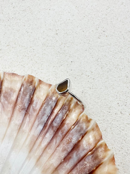 Amber Seaglass Ring Silver