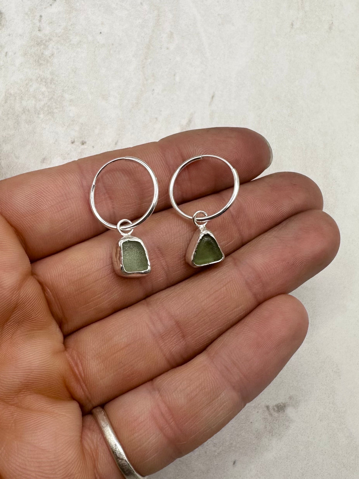 Green Seaglass Charms Silver