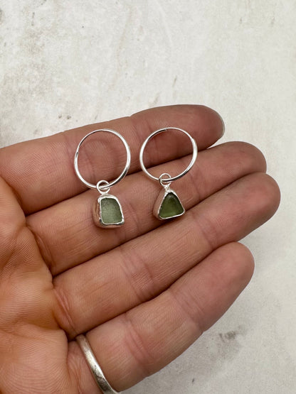 Green Seaglass Charms Silver
