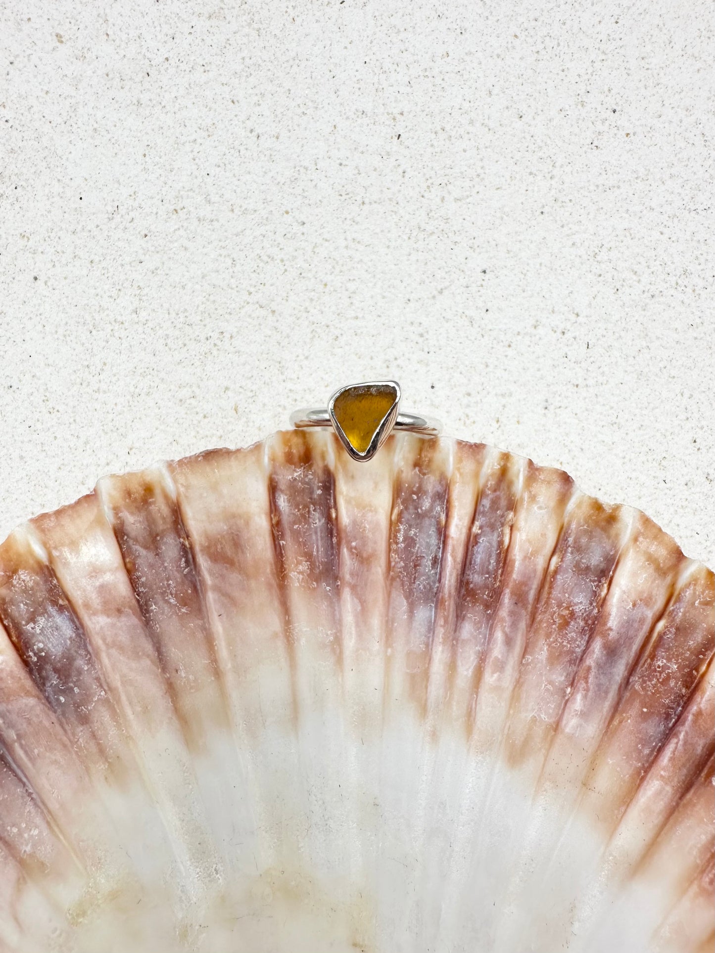 Amber Seaglass Ring Silver