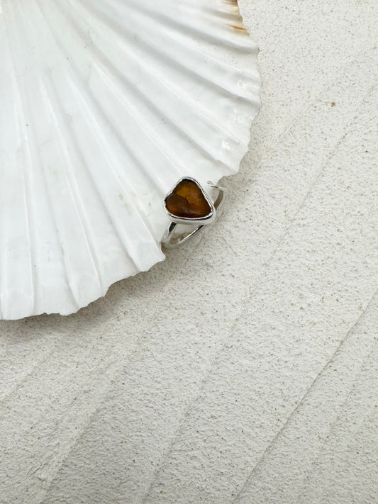 Silver Seaglass Ring in Amber