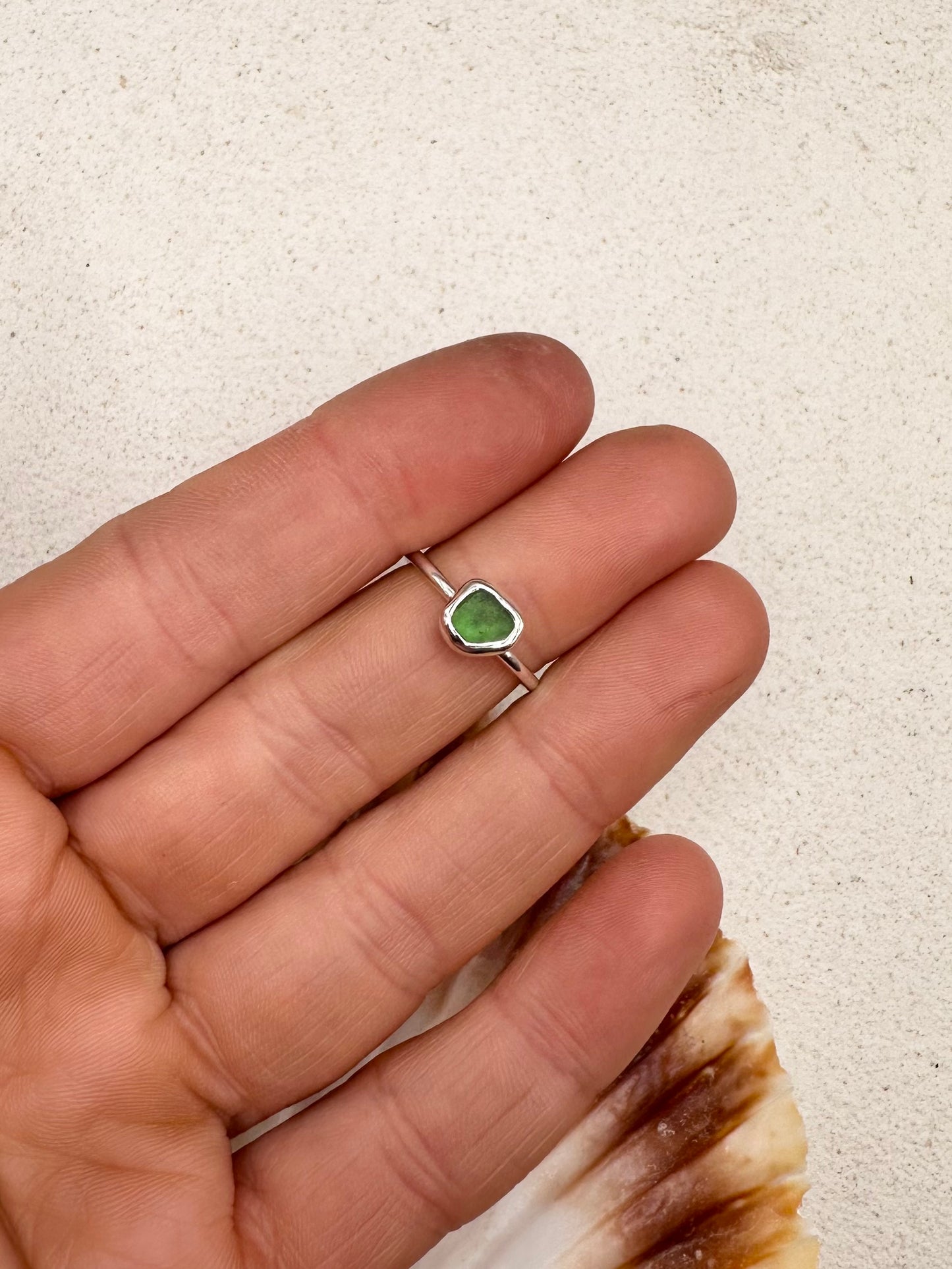Green Seaglass Ring Silver