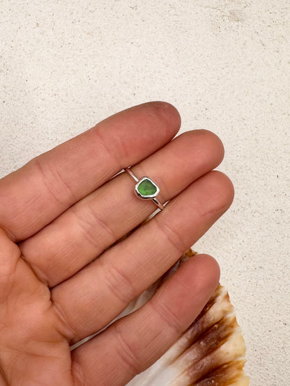 Green Seaglass Ring Silver