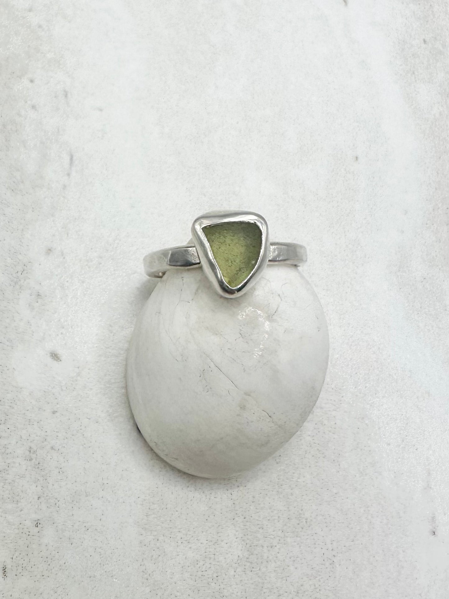 Light Green Seaglass Ring Silver - L