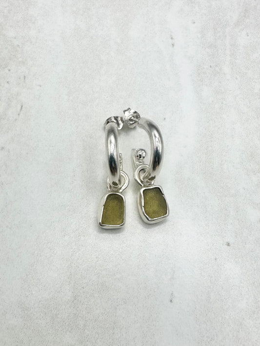 Yellow Seaglass Charms Silver