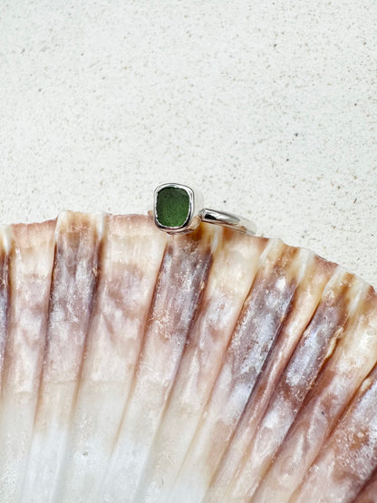 Green Seaglass Ring Silver