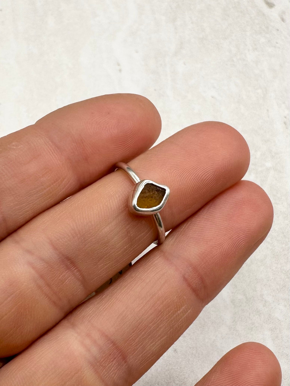 Amber Seaglass Ring Silver - I