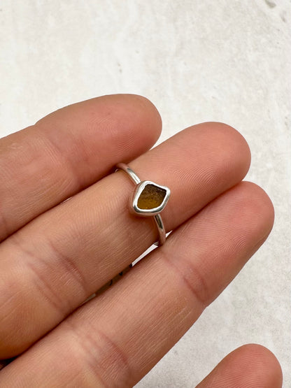 Amber Seaglass Ring Silver - I