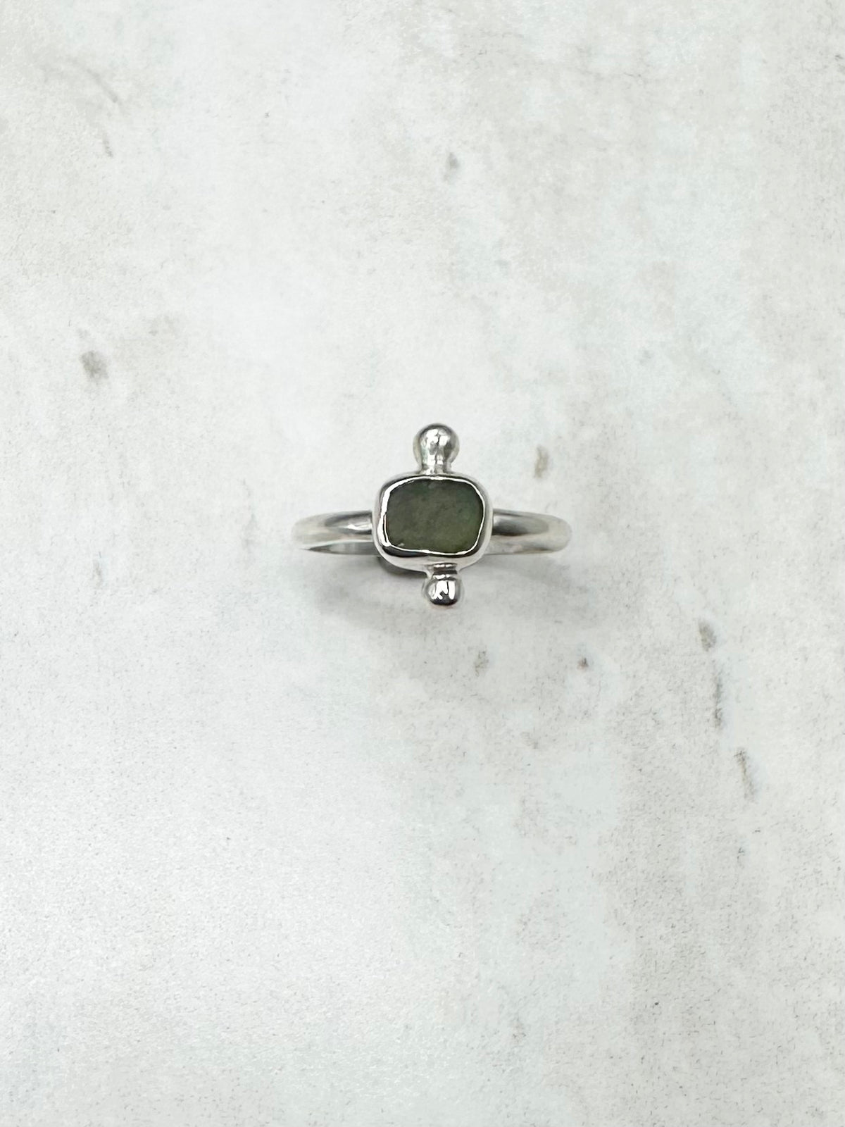 Green Seaglass Ring Silver - O