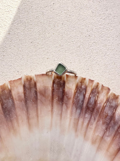 Teal Seaglass Ring Silver