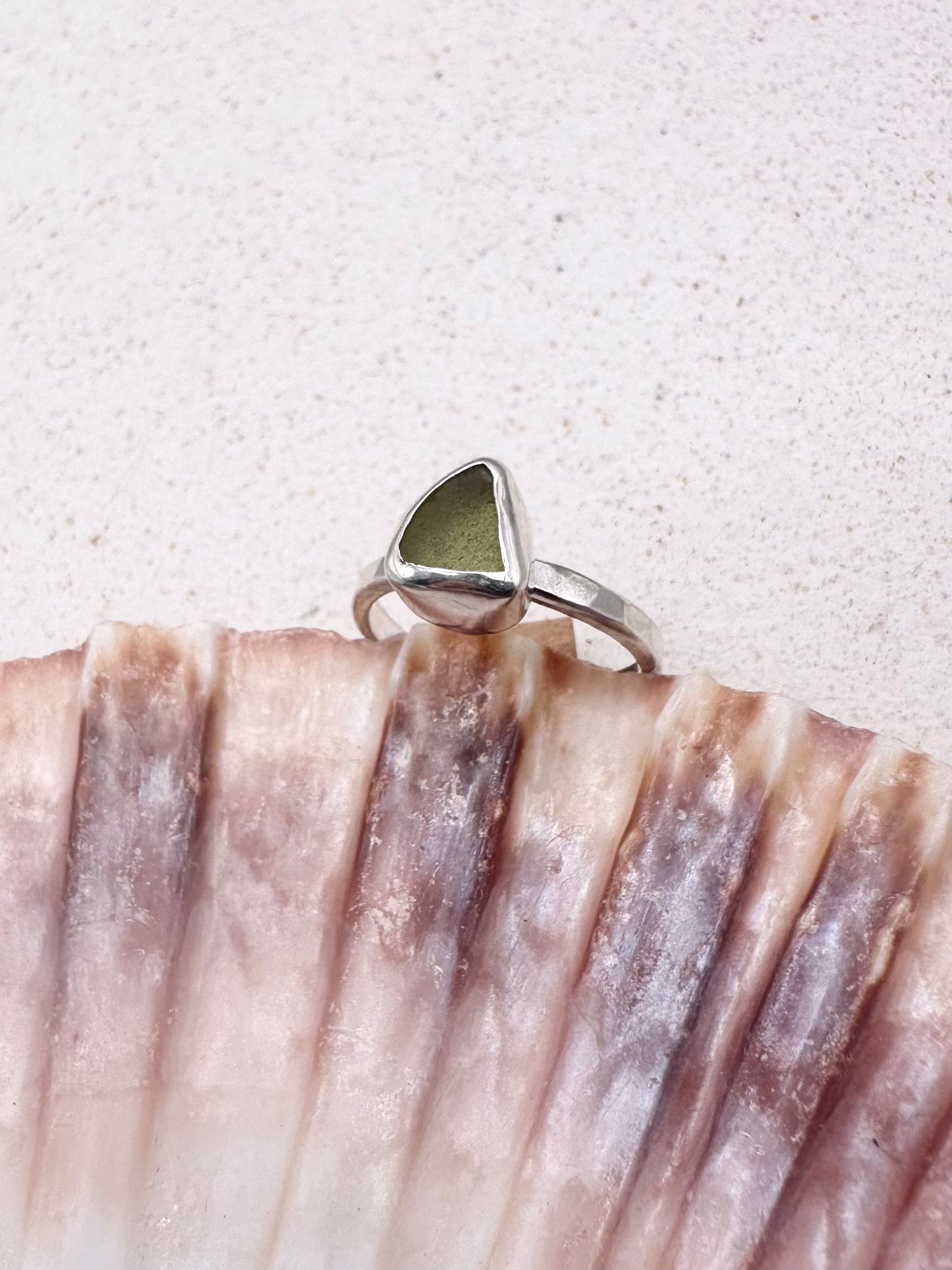 Light Green Seaglass Ring Silver