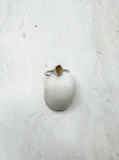 Amber Seaglass Ring Silver - K