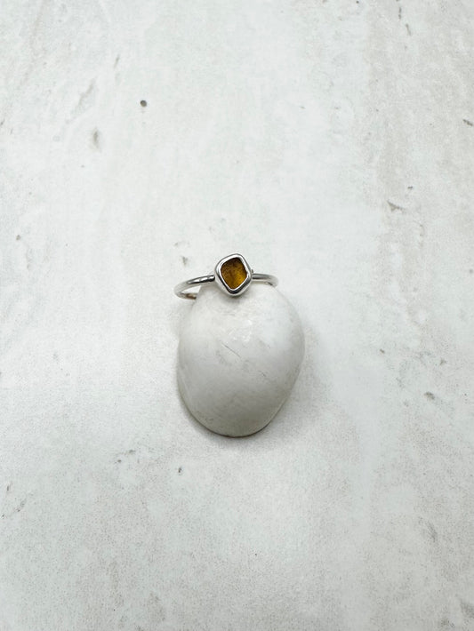 Amber Seaglass Ring Silver - K