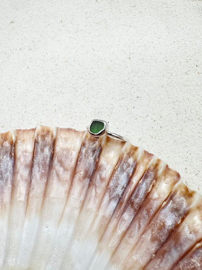 Green Seaglass Ring Silver