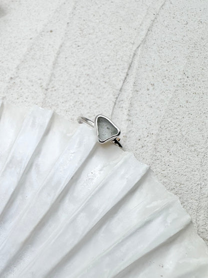 Silver Seaglass Ring in White