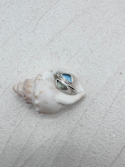 Silver Seaglass Ring in Green & Blue