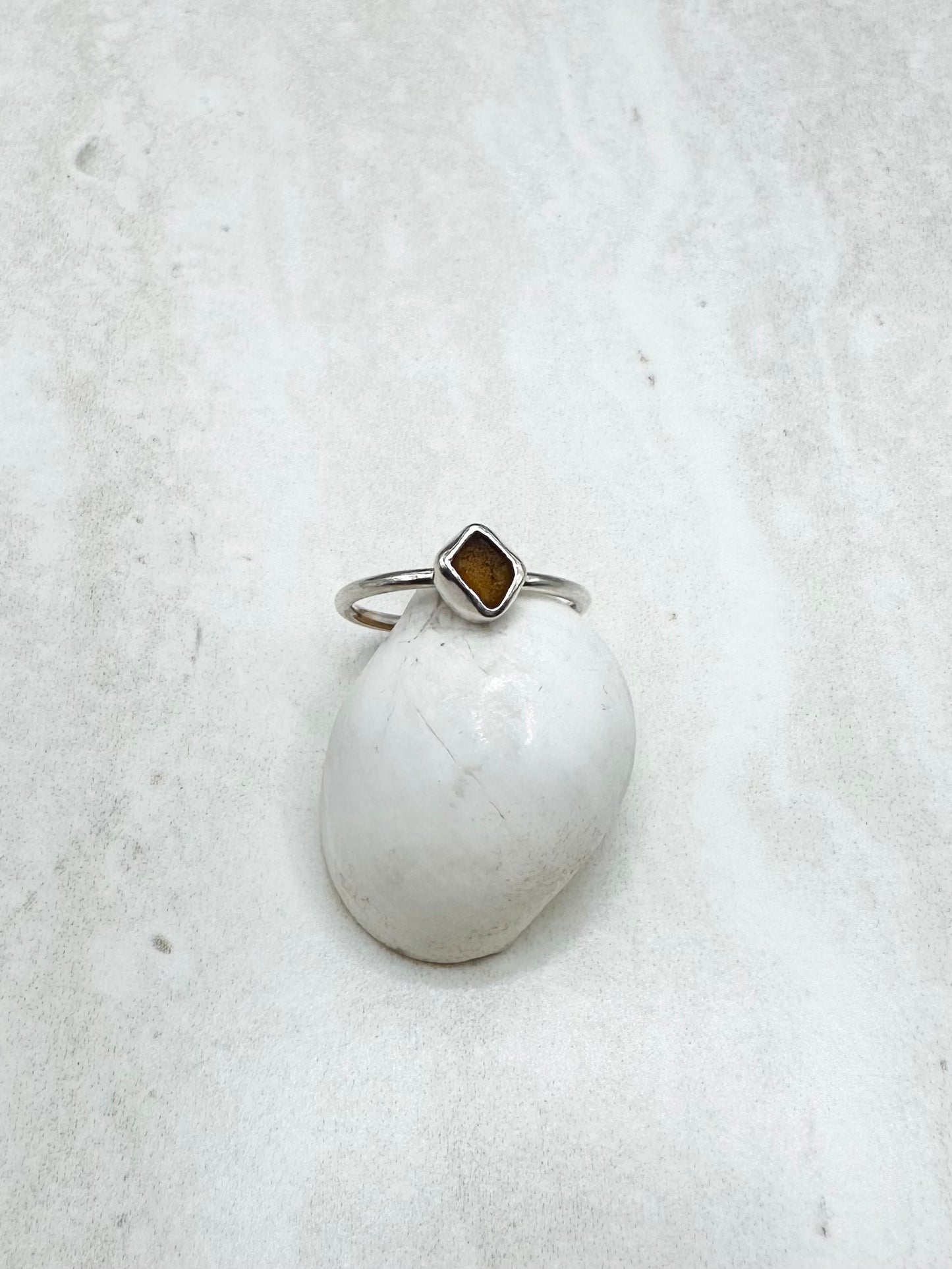 Amber Seaglass Ring Silver - L