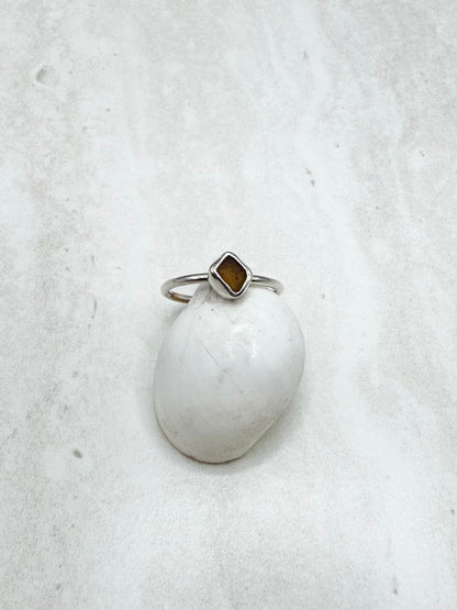 Amber Seaglass Ring Silver - L
