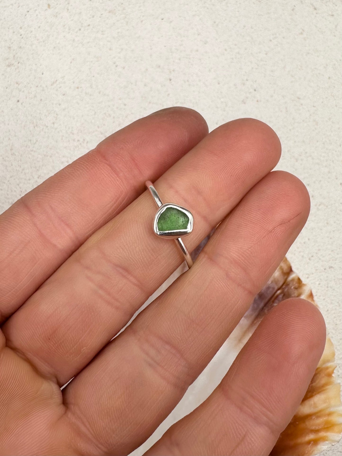 Green Seaglass Ring Silver