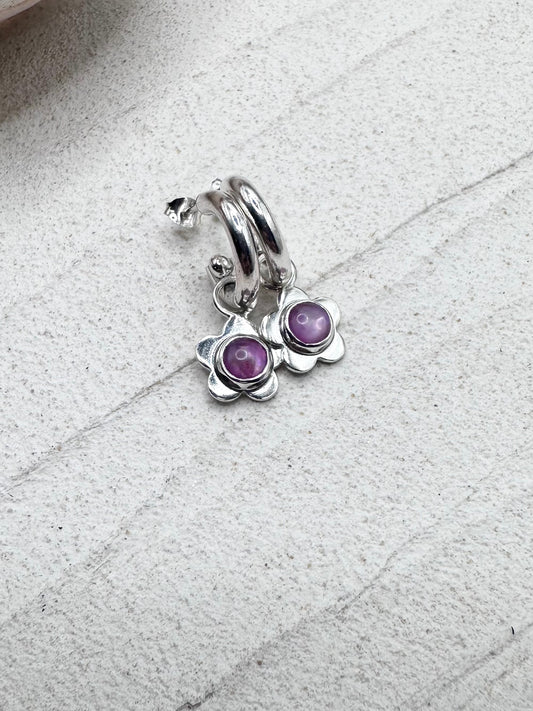 Pink Abalone Flower Charms Silver