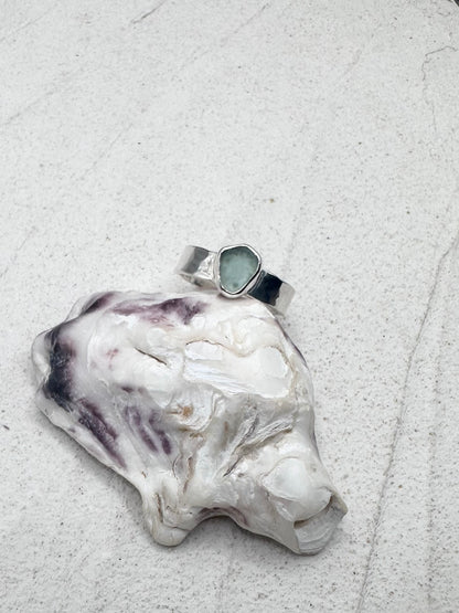 Teal Seaglass Ring Silver
