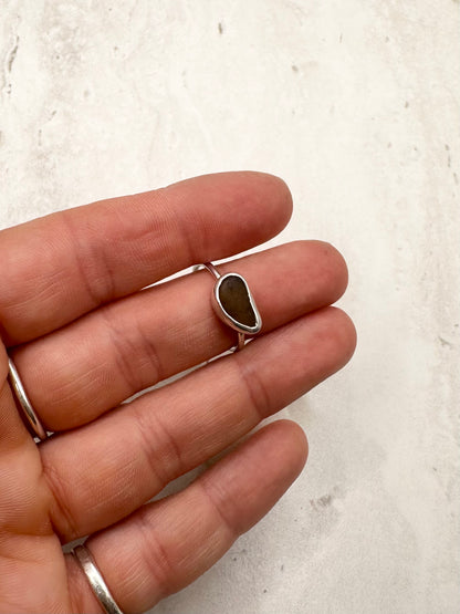 Amber Seaglass Ring Silver - M.5