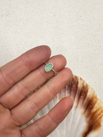 Light Green Seaglass Ring Silver