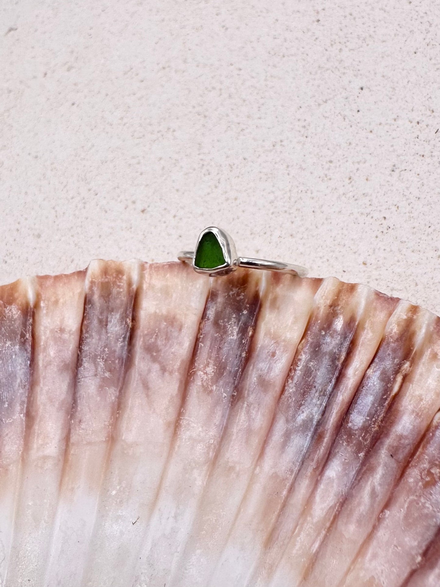 Green Seaglass Ring Silver
