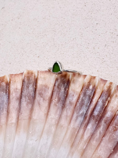 Green Seaglass Ring Silver